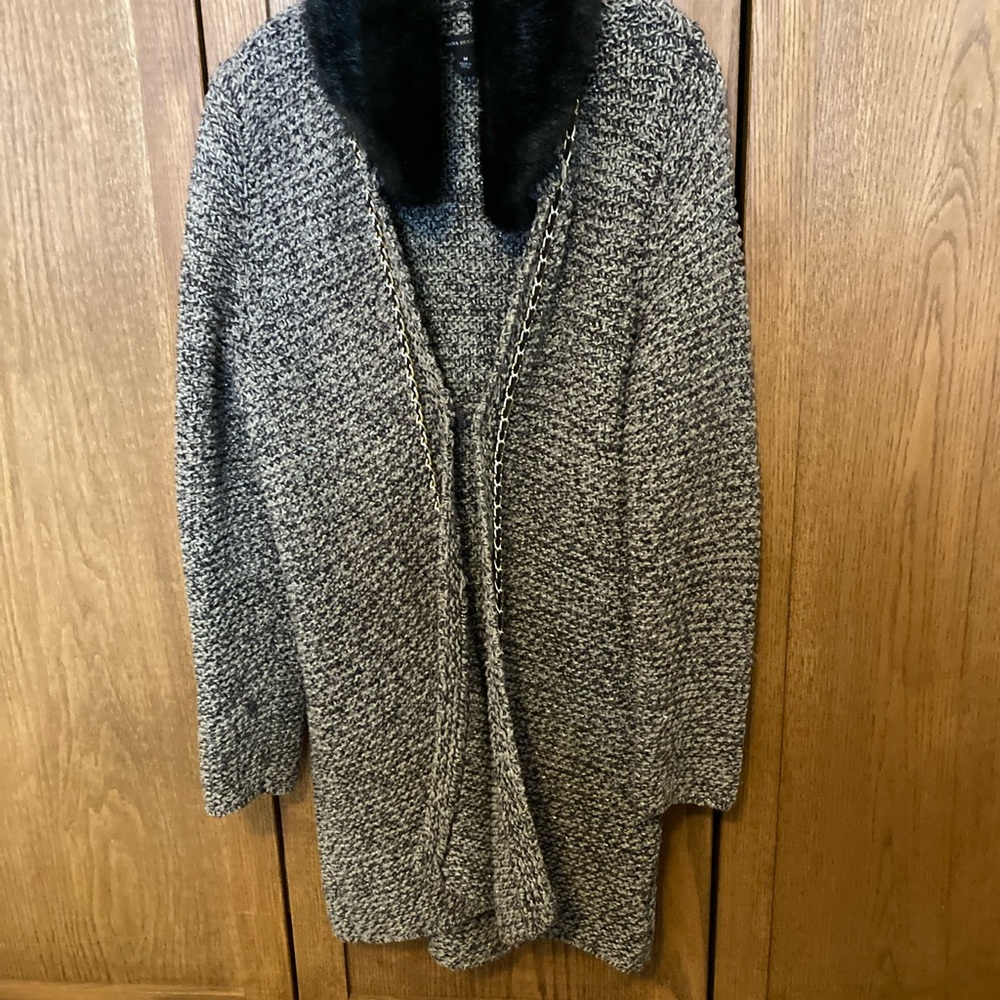 Women's Brown and Gold Sweater with Faux Fur Collar